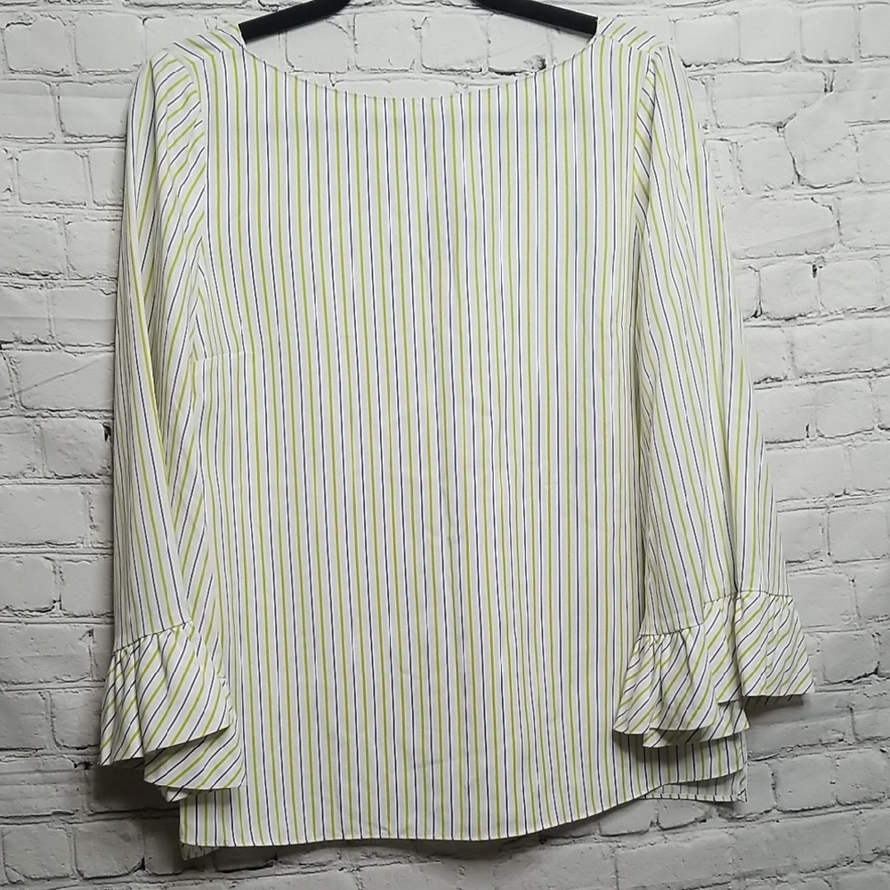 Mossimo Dutti Striped White/blue womens top size 6 ruffle sleeves EUC